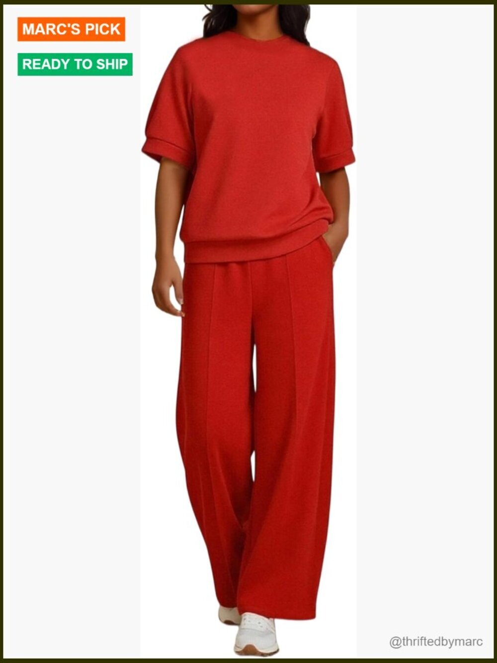 2 Piece Lounge Set Crew Neck Top Wide Leg Sweatpants Activewear
